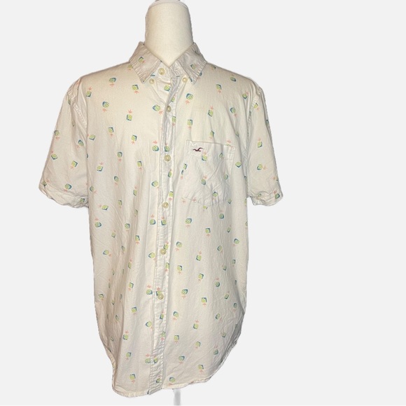 Hollister Other - Hollister white button down pineapple shirt - 98% cotton -size M